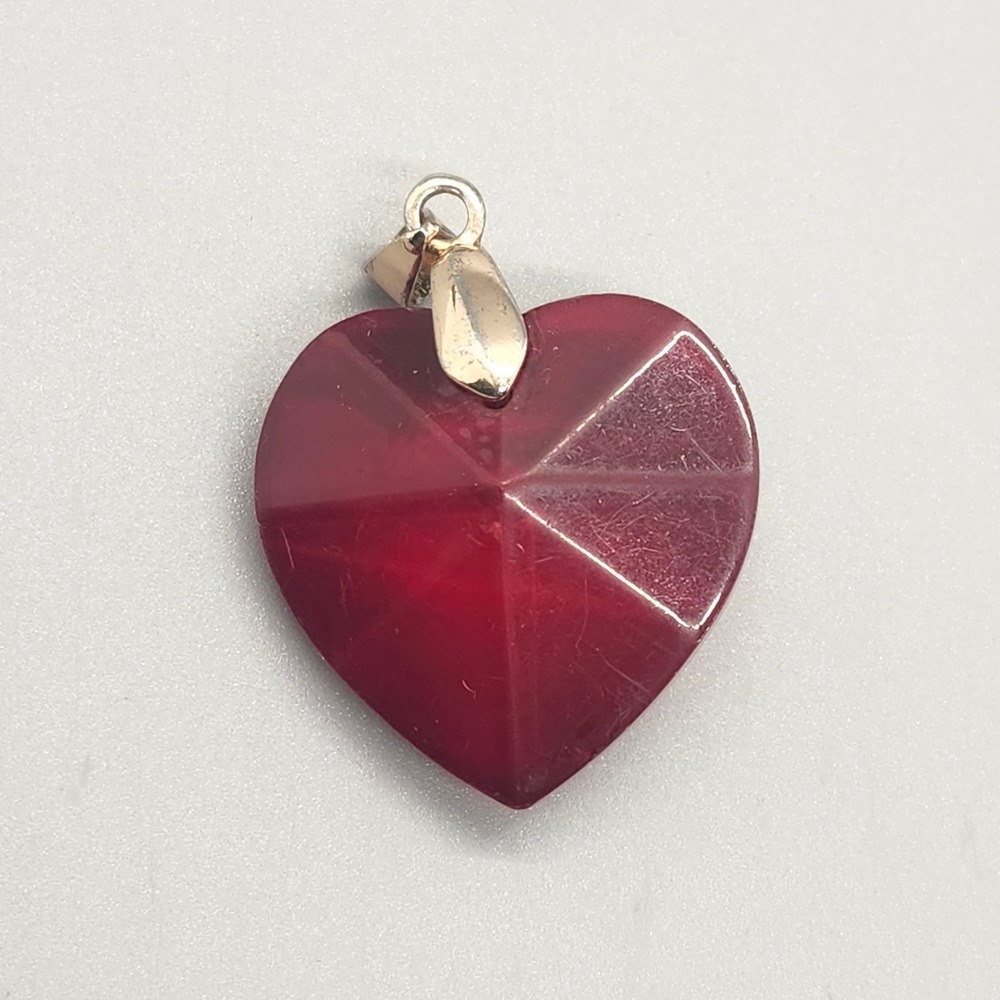 Faceted Red Heart Pendant Gold Tone Bail Romantic Love Valentine Jewelry